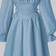 thumbnail image 4 of Vestido de niña de poliéster de manga larga y cuello redondo, color liso, estilo francés de alta gama, con cinturón y longitud media., 4 of 5