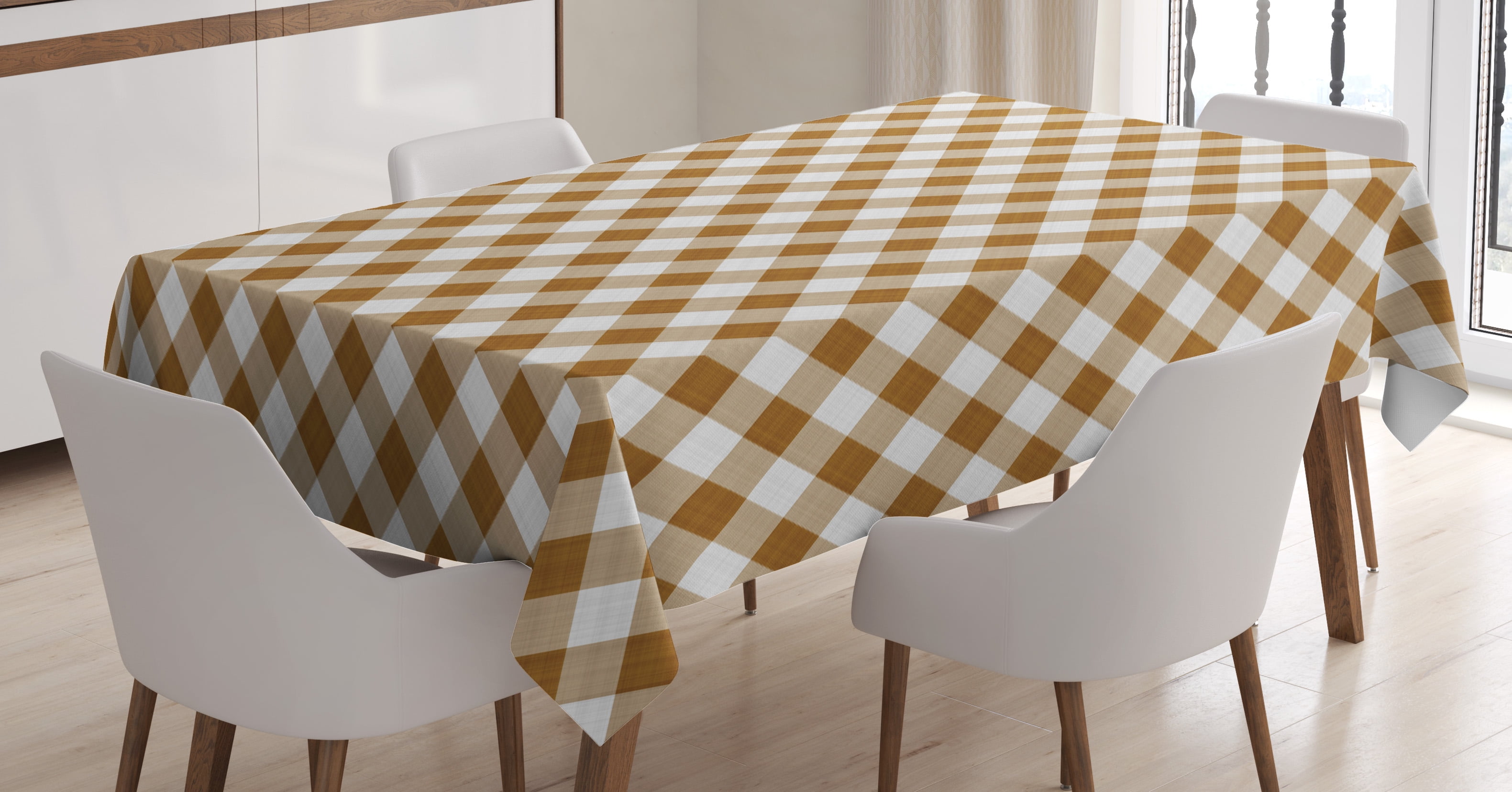 Brown Tablecloth, Texture of Tartan Cloth Pattern Geometric Design
