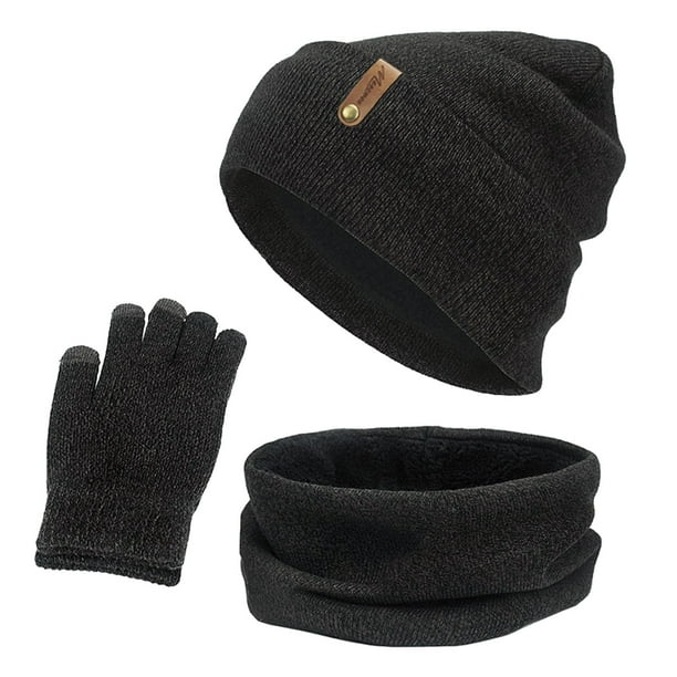 Conjunto de gorro y bufanda Prolriy para mujer, hombre y mujer, gorro de lana cálido para otoño e invierno, bufanda, guantes, tres gorros de punto para la nieve, mitones y bufandas, conjuntos de