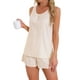thumbnail image 4 of Conjunto de pijama de 2 piezas de tank top y pantalones cortos de satén brillante para mujer, con frente plisado, talla XL, color albaricoque, 4 of 5