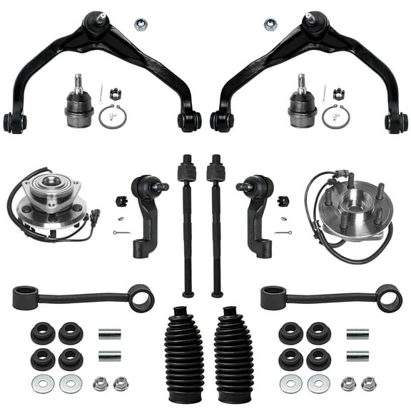 Detroit Axle - 14pc Front Upper Control Arms w/Ball Joints Inner Outer Tie Rods w/Boots Sway Bars & Wheel Hub Bearings Replacement for 2007-2011 Dodge Nitro/ 2008-2012 Jeep Liberty