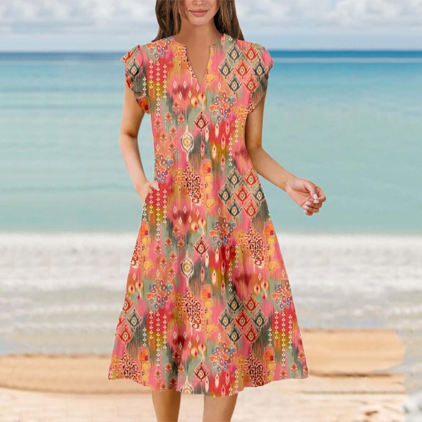 WILLBEST Vestido Informal Para Mujer, Para Salidas, Casa Y Playa, Corte Holgado, Diseño Con Estampado Floral Para Primavera, Verano Y Otoño, Lavable A Máquina, Ideal Con Accesorios.