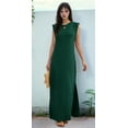 thumbnail image 6 of Women Summer Round Neck Casual Loose Split Wrinkle-Free Long Maxi Vacation Dress with Pockets Dark Green M, 6 of 9