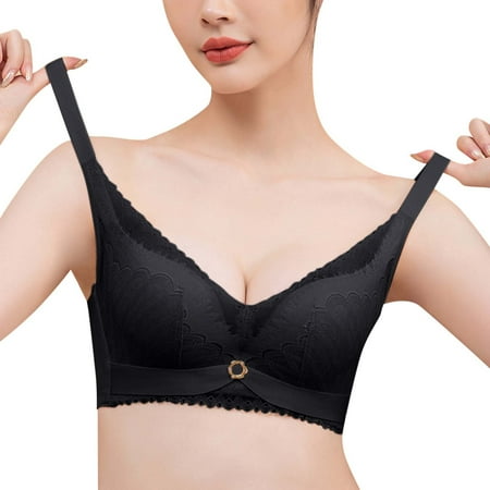 

Fsqjgq Underwear Women Womens Bras Front Closure Lace Gathering Bra Adjustable Soft Breathable Bra with Large Breasts and Small Breasts Womens Underwear Nylon Spandex Black Xl