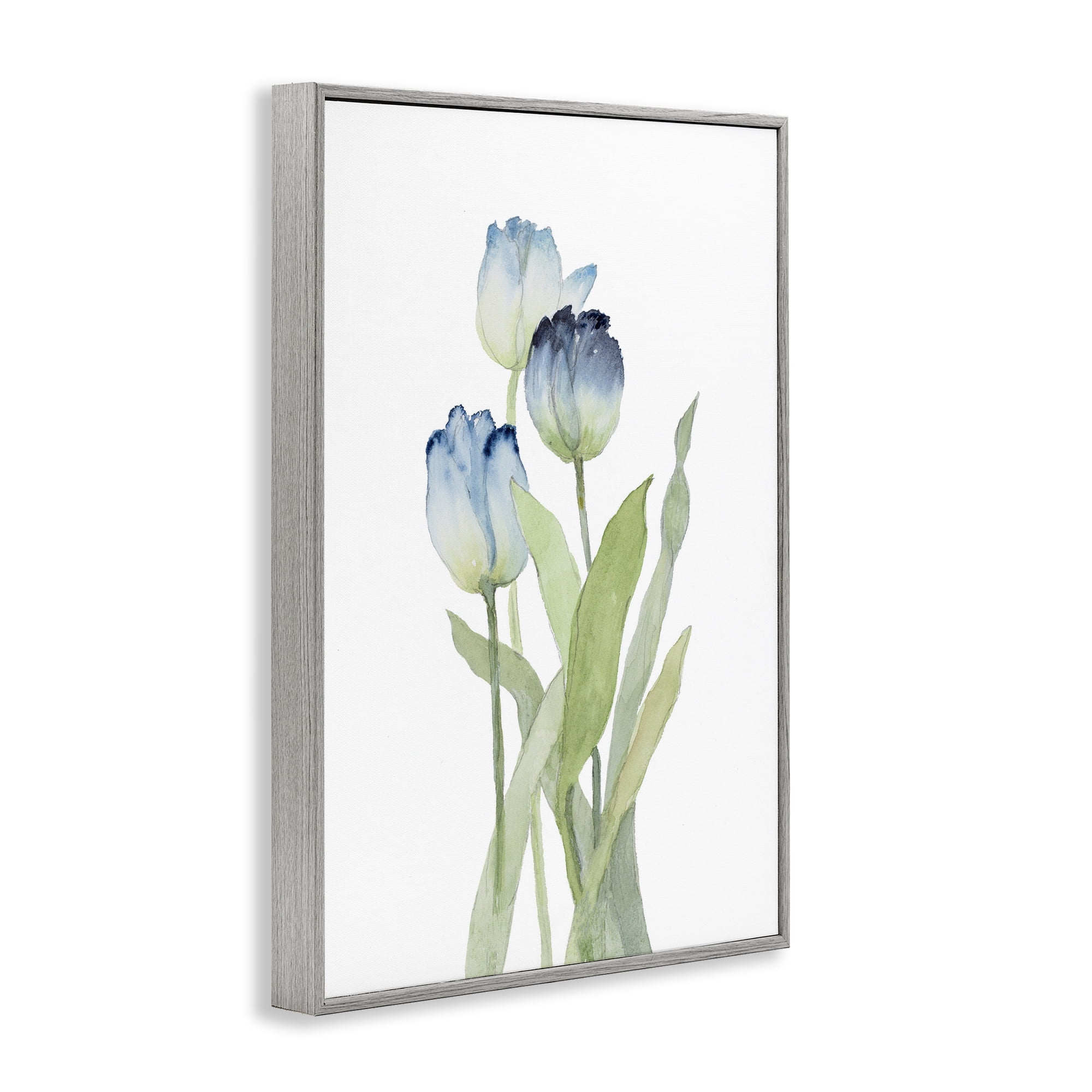 Stupell Industries Blue Garden Tulips Botanical & Floral Painting Gray Framed Art Print Wall Art, 12 x 18