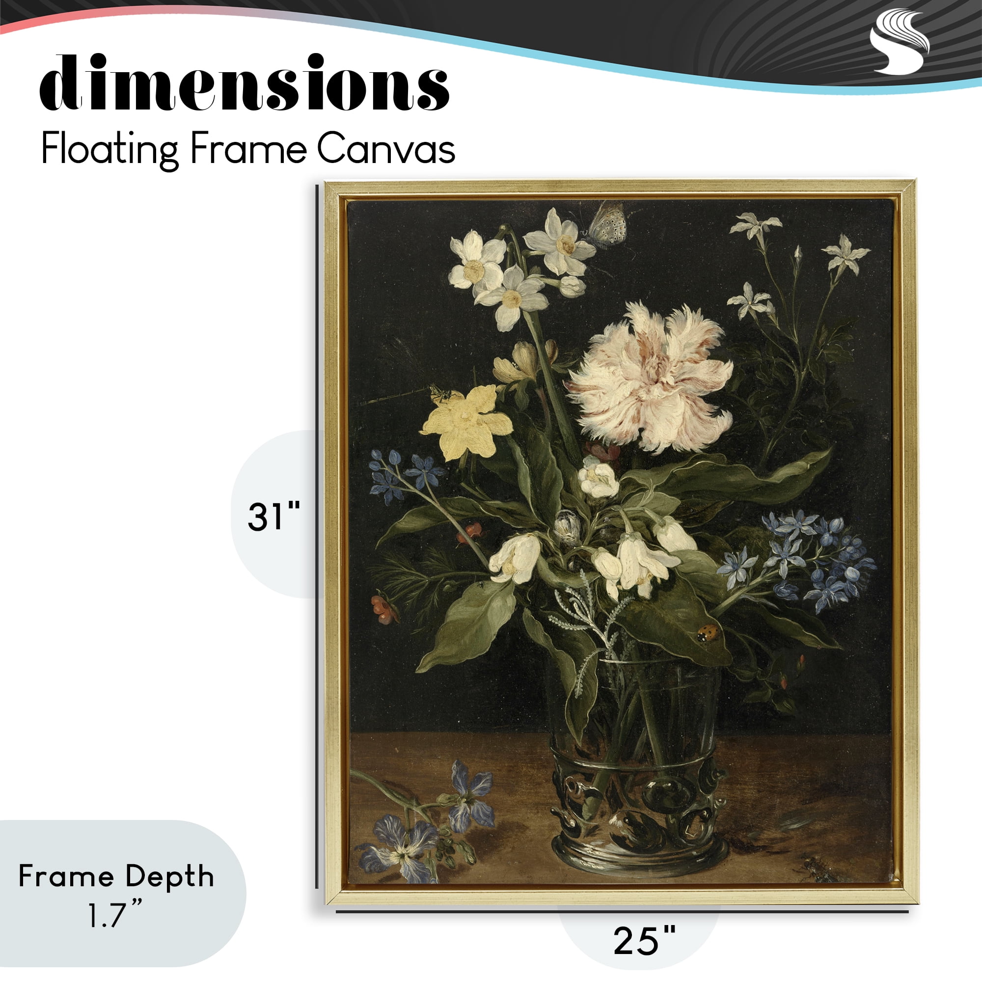 Stupell Industries Chrysanthemum & Flowers in Vase Gold Framed Floater Canvas Wall Art, design by Vintage Hustle