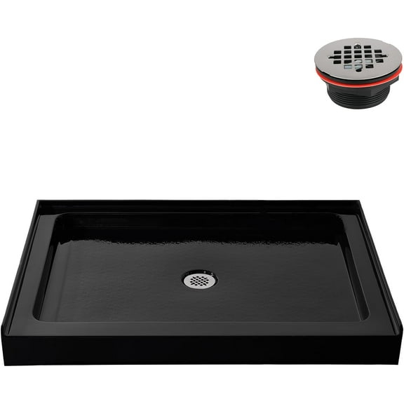 Streamline GB-2508-36-BL 48 in. x 36 in. Alcove Acrylic Shower Base in Glossy Black With Center Drain, Drain Included