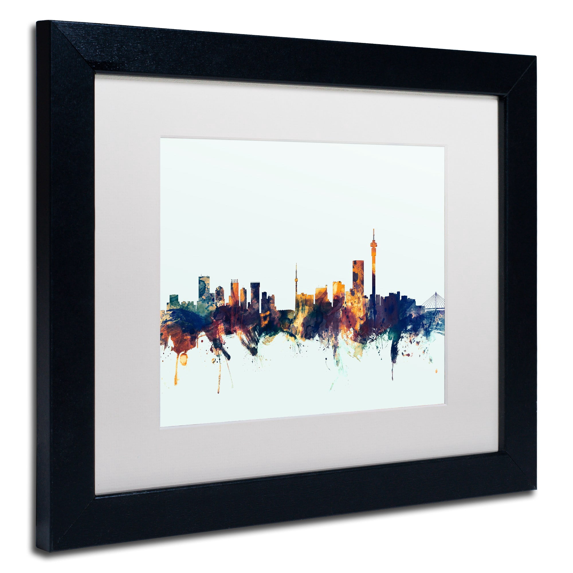 "Johannesburg Skyline Blue" Canvas Art by Michael Tompsett, White Matte, Black Frame