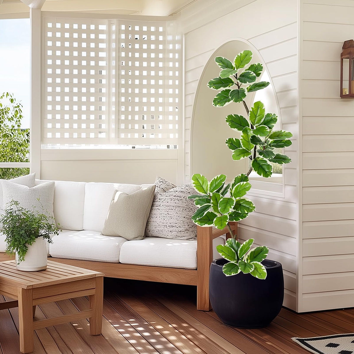 Ataucjin 5FT Artificial Fiddle Leaf Fig Tree, Tall Faux Rubber Tree with Sphere Planter, Tall Artificial Plants with Moss for Home Decor Office Living Room