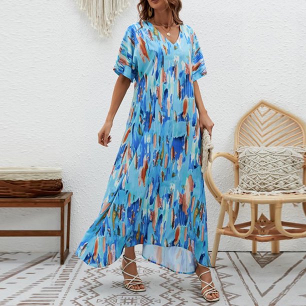 Vestido Largo De Moda Vestido diario para mujer Cintura suelta Estilo bohemio Traje diario informal (Azul M) Cgtredaw Para estrenar