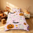 thumbnail image 2 of Homewish Halloween Doodle Ghost Twin Duvet Cover for Girls, Floral Bat Pumpkin Twin Bedding, Pink Orange Black, Pink Reversible 2pcs, 1 Duvet Cover and 1 Pillowcase, 2 of 5