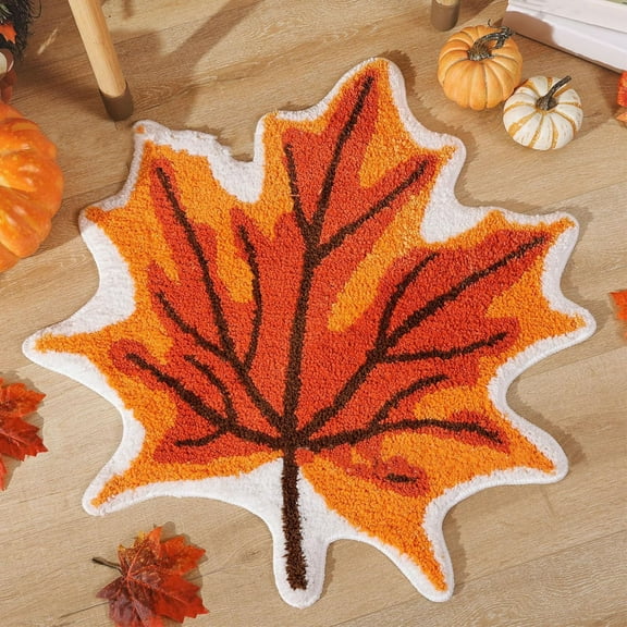 AuroraX Non-Slip Backing Bathroom Rug Mat Thanksgiving Cute Halloween Bath Rug Art Deco Pumpkin Maple Leaf