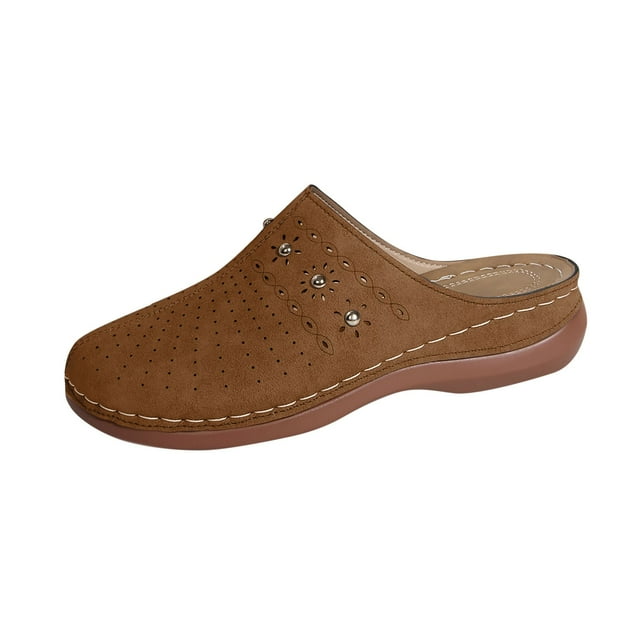 Sabots pour Femmes Mules à Enfiler Bout Fermé Sabot Ajouré Respirant Confortable Mule Compensée Brun