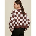 thumbnail image 6 of Checkered Button Down Crop Sweater Crochet Cardigan for Women Color Block Summer Beach Top Dark Brown M, 6 of 7