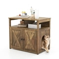 thumbnail image 3 of Demi Bonn 31" Cat Litter Box Enclosure with Double Barn Doors Divider and Storage Shelf, Hidden Cat House Washroom Furniture, Brown, 3 of 8