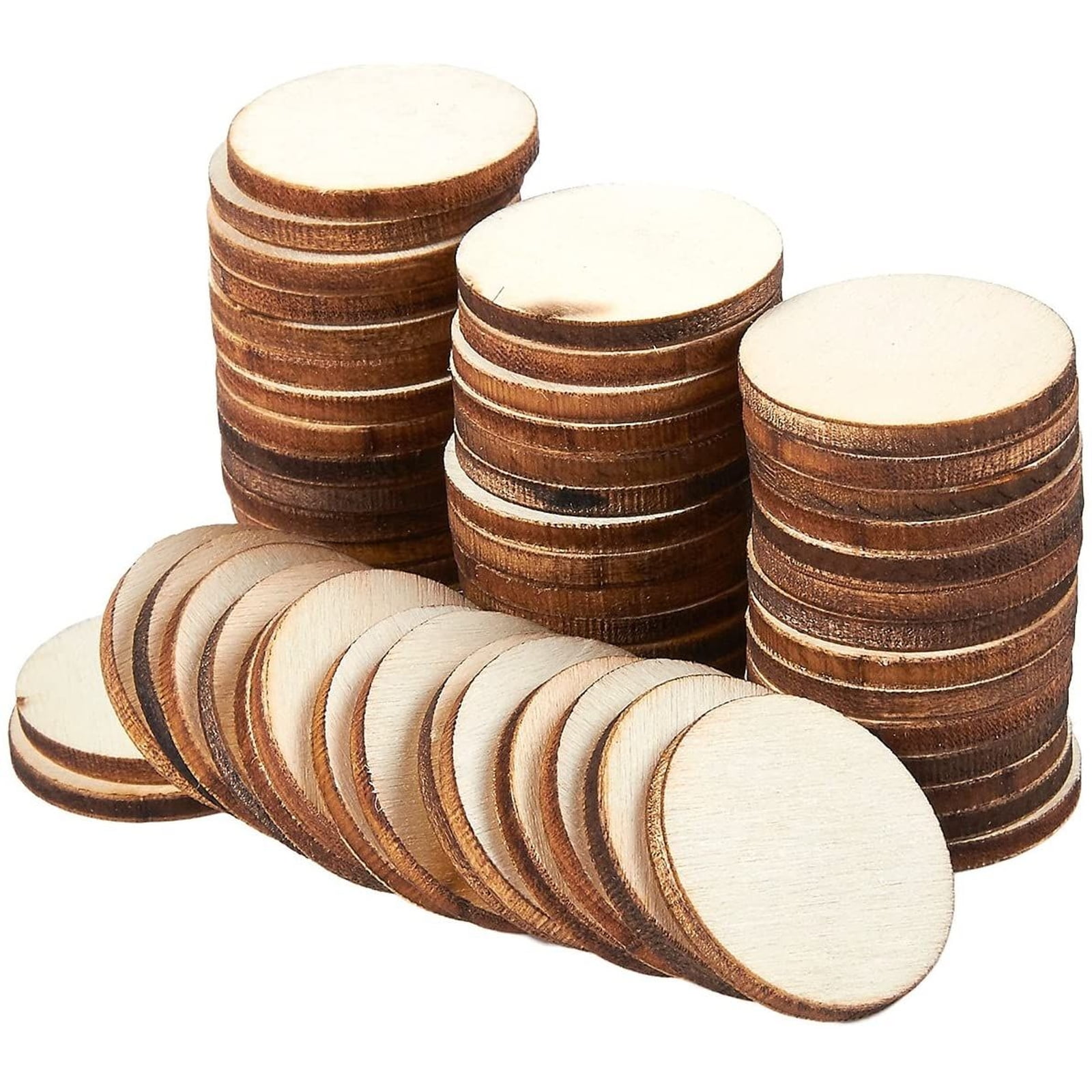 1 Inch 200 Pieces Unfinished Wood Slices Round Disc Circle Wood Pieces Wooden Cutouts Ornaments for Craft and Decoration
