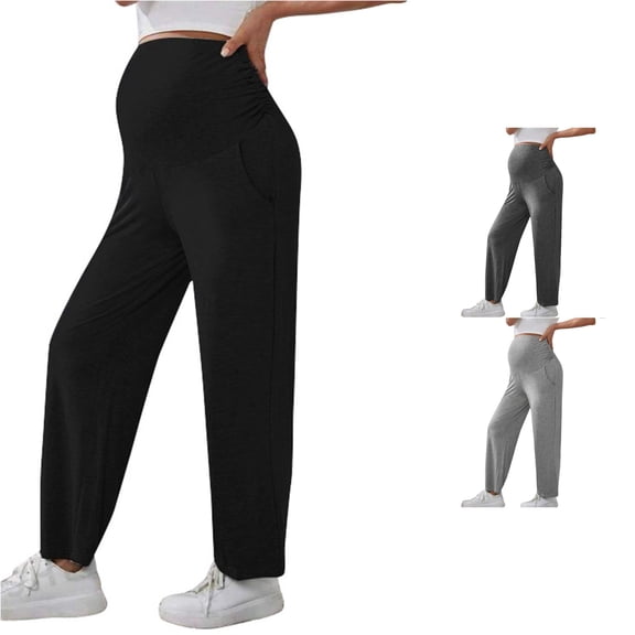 DHFJKG Women's Maternity Pants Over Belly Soft Palazzo Pants Stretch Straight Leg Pregnancy Trousers With Pockets