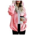 thumbnail image 3 of Women Solid Color Coat Windproof Outer Coat Warm Winter Overcoat Fluffy Jacket Button Down Overcoat Long Sleeve Cardigan, 3 of 7