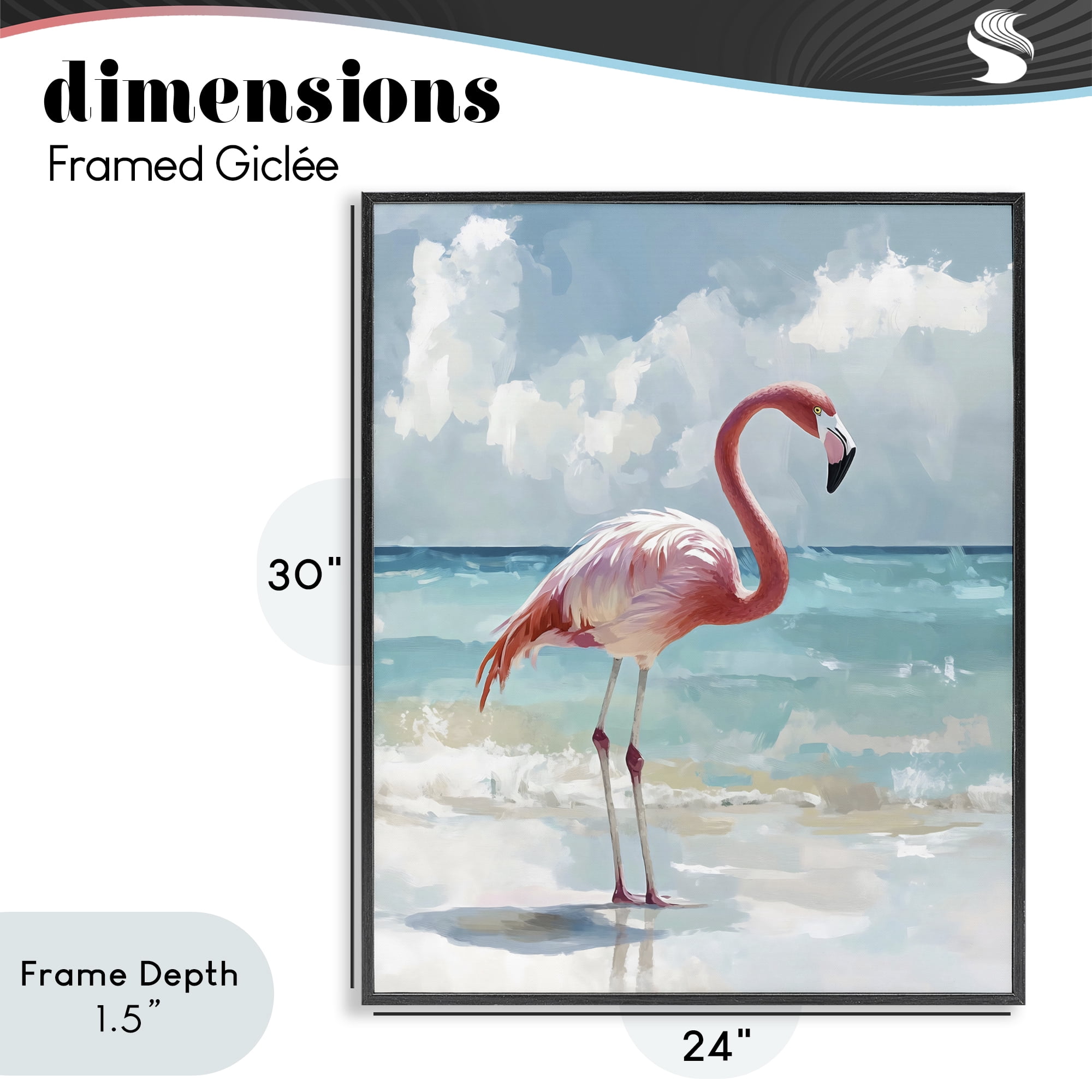 Stupell Industries Flamingo At Shore Black Framed Giclee Art, design by The Prints Vibe
