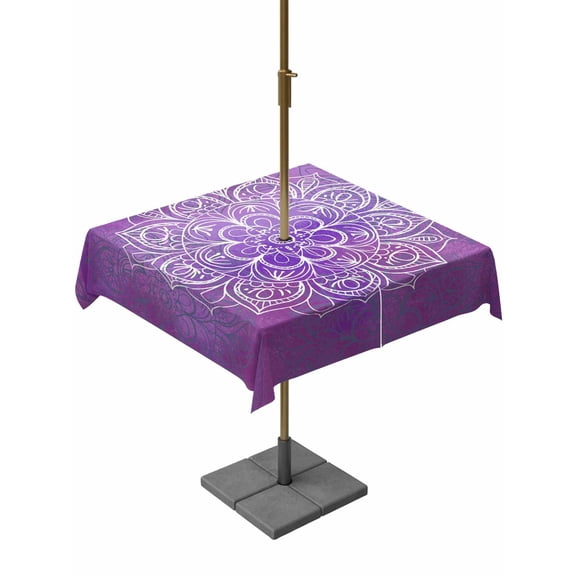 Outdoor Tablecloth with Umbrella Hole and Zipper, Boho Floral Square Table Cloth 60x60 Inch Waterproof Tablecloth, Purple Flowers Vintage Bohemian Watercolor Picnic Table Cover for Patio Camping