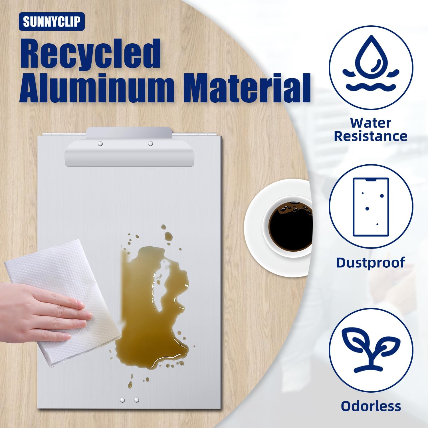 Sunnyclip Sealed Metal Clipboard - Waterproof Aluminum Storage for Letter/Legal Size, Holds 100 Sheets for Construction, Police, Office