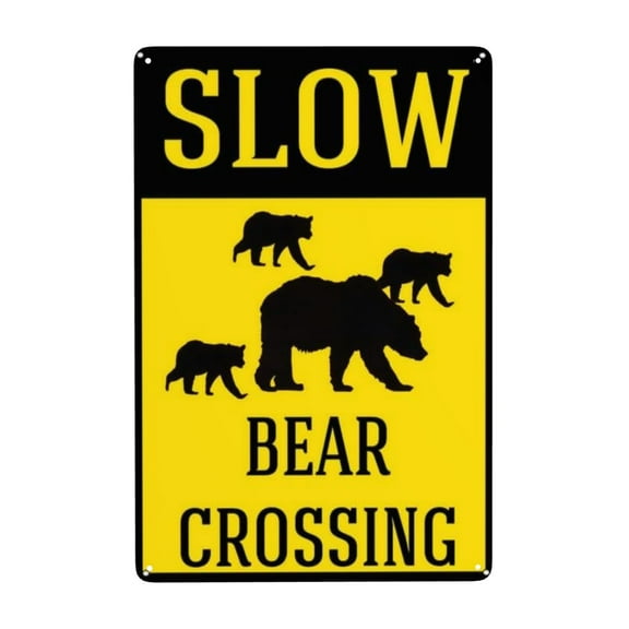 Bear Crossing Street Sign Slow Down Road Lawn Caution Security Sign Warning Sign Vintage Sign Wall Decor for Home Farm Bar Coffee Shop Club Decoration 8x12 Inch