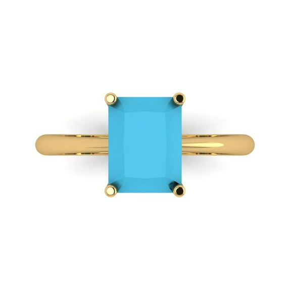Clara Pucci 14K Yellow Gold 2.5ct Turquoise Solitaire Ring for Women