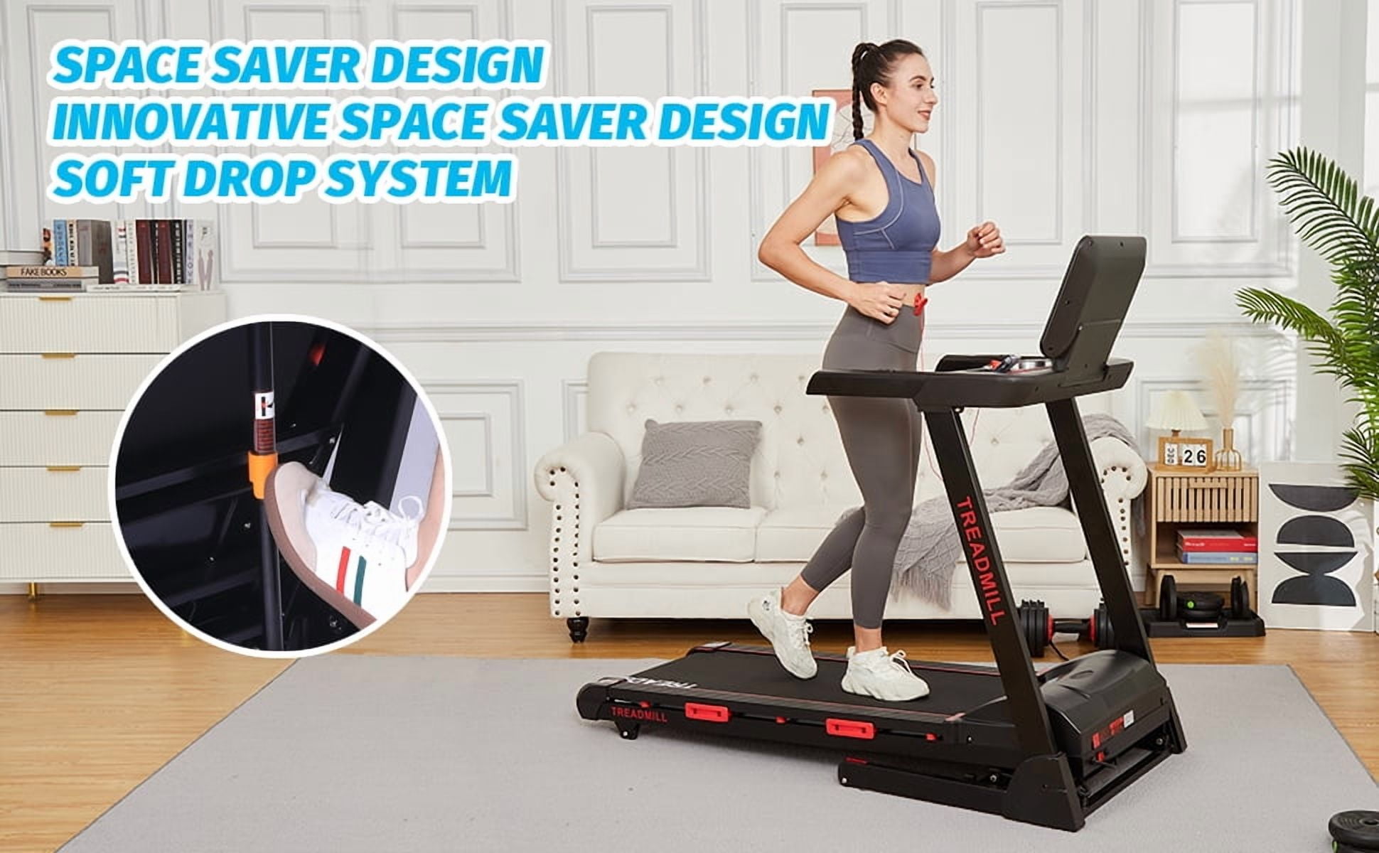 Foldable Treadmill for Home with 15-Level Incline, 3.5HP Quiet Motor, Heart Rate Control, 8.7MPH Speed, Wide 48"x18" Belt, Compact Running Machine for Cardio Fitness