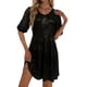 thumbnail image 3 of TaTaai Women's Plus Size Metallic Gold Round Neck Dress Puff Sleeves Gathered Waist Knee Length Casual Dress for Spring Summer Daily Outings Gift, 3 of 7