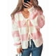 thumbnail image 3 of Chaqueta de Punto Holgada Informal con Cuello en V y Larga para Mujer, Cárdigan de Punto con Cordones y Rayas en Contraste. Rosa S, 3 of 10