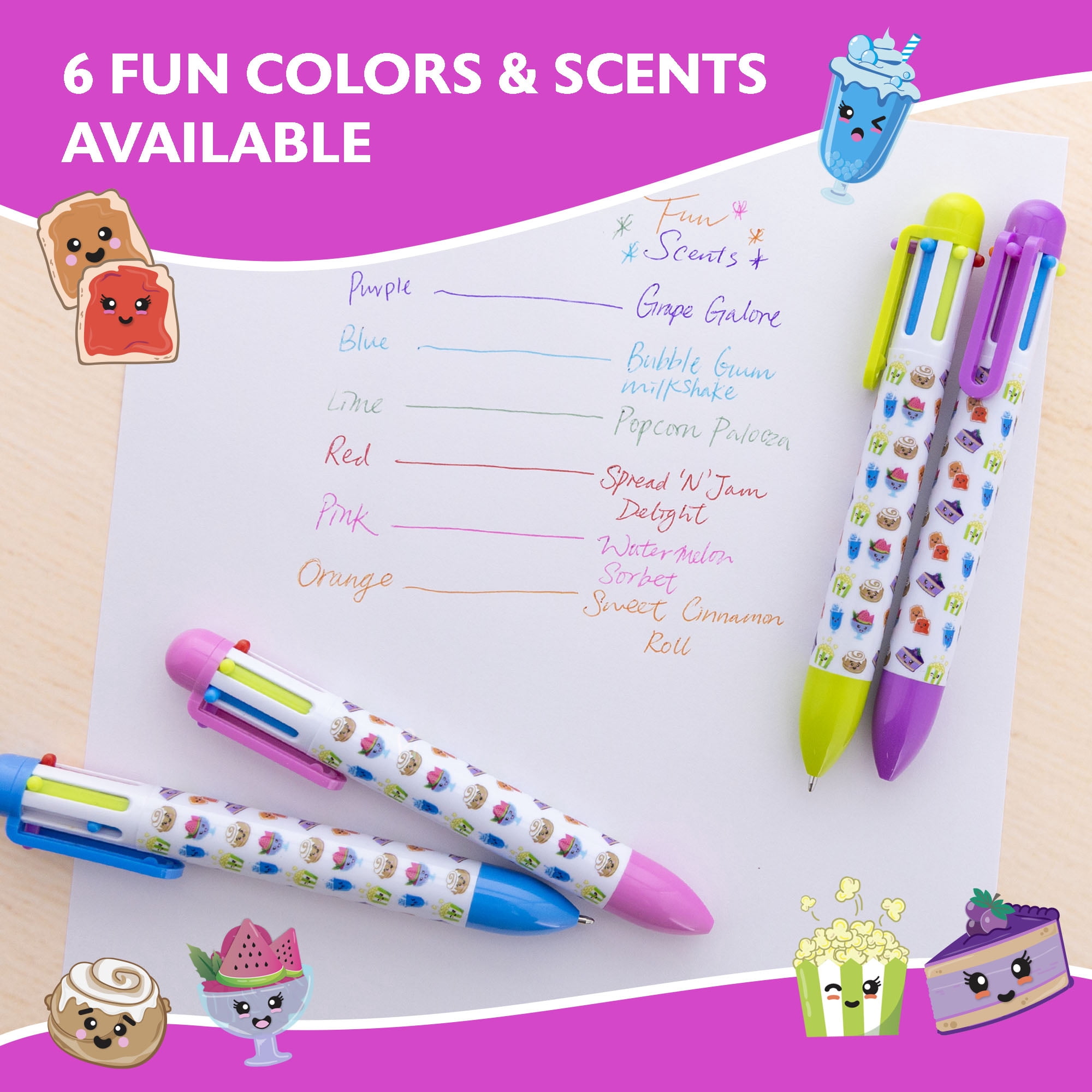 BAZIC 6-Color Scented Ballpoint Pen, 1.0mm Medium Point, Assorted Retractable Multicolor Pen, 24-Packs