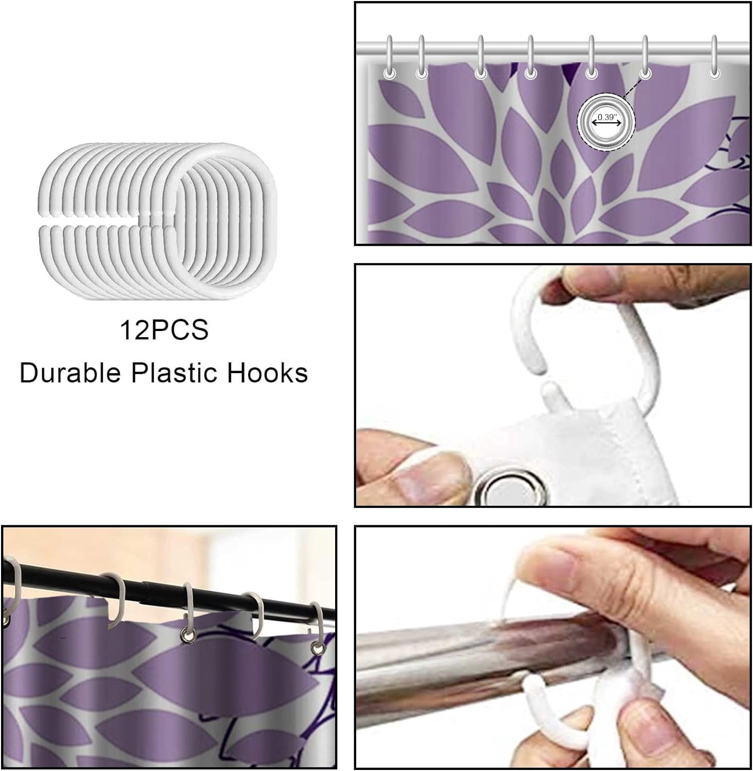 Dahlia Shower Curtain Purple Flower Shower Curtain for Bathroom Waterproof Polyester Fabric Shower Curtain Abstract Pattern Bathroom Decor with 12 Hooks 72 x 72 Inch