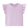 thumbnail image 4 of Povozer Girls Short Sleeve Oversized T Shirts Girls T Shirts Ruffle Sleeve Twist Front Tshirts Summer Casual Crewneck Tees Tops for 10-11 Years,Purple, 4 of 5