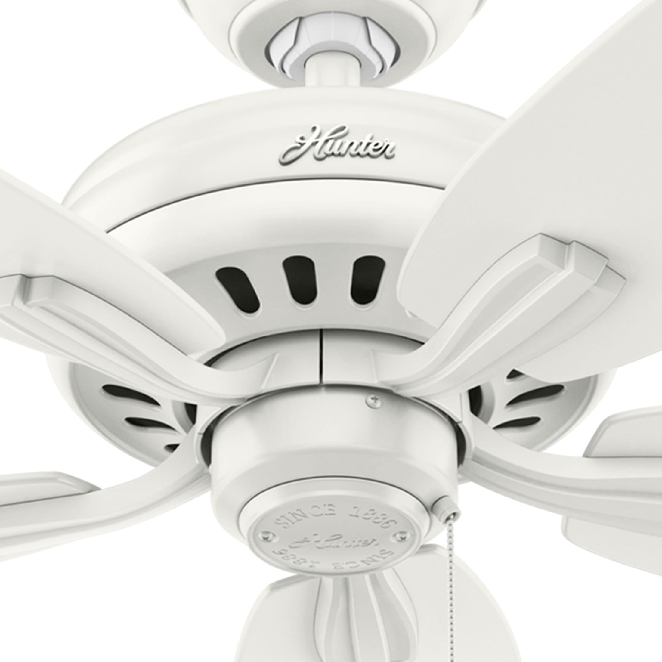 Hunter 52 inch Indoor Ceiling Fan No Light with Pull Chain - White Ceiling Fan without Light, Standard Mount, 5 Blades, For Bedroom, Living Room, or Kitchen, Quiet - Newsome 53319, Fresh White