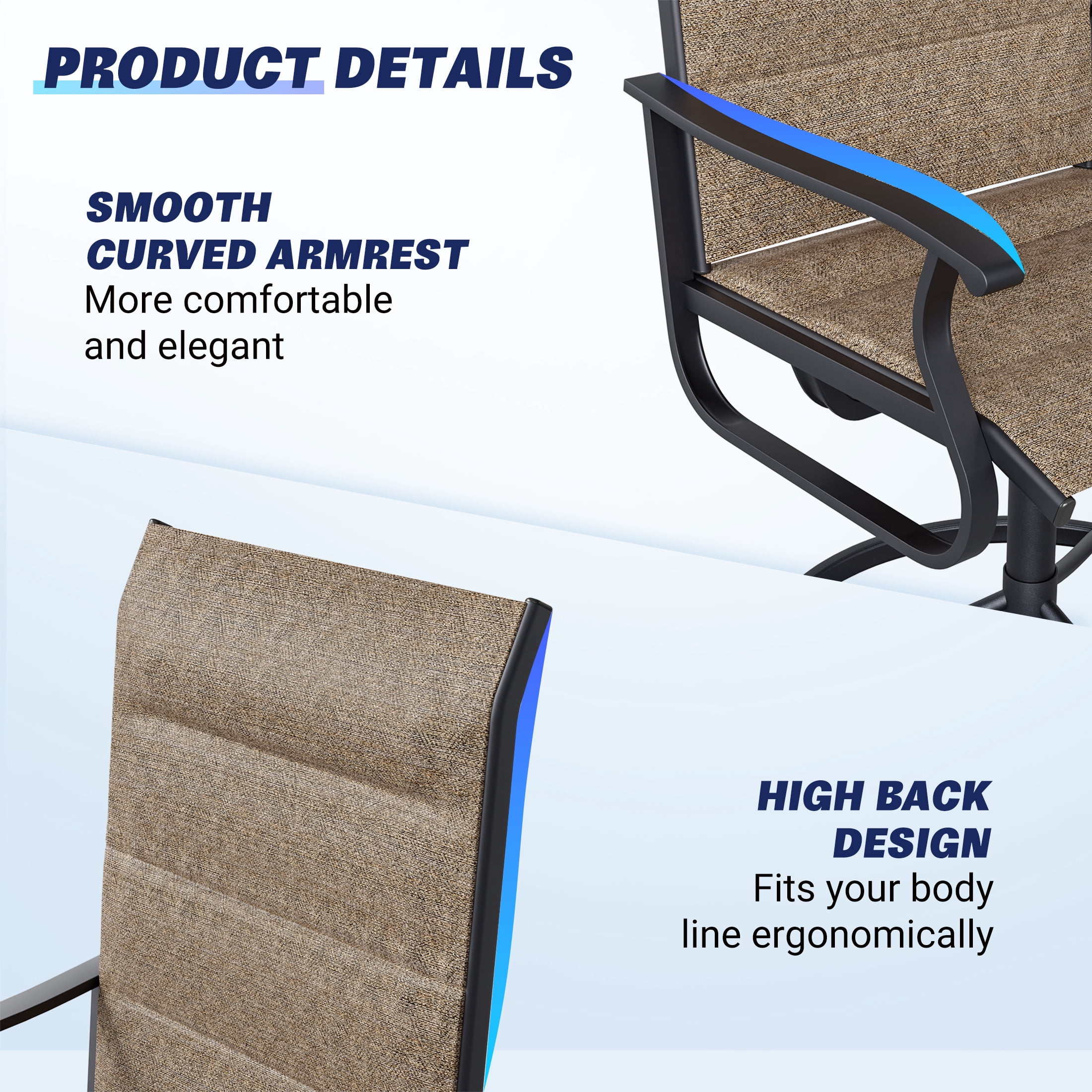 Techmilly Patio Swivel Chairs Set of 2, Outdoor Dining Chairs High Back, Padded All Weather Breathable Textilene Outside Furniture Chair , Grey White