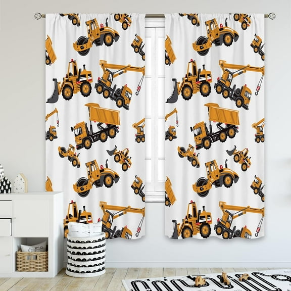 Boys Construction Curtains 42Wx63L Inch Rod Pocket Cartoon Tractor Truck for Kids Bedroom Decor Bulldozer Child Nursery Toddler Excavator Art Printed Playroom Living Room Window Drapes 2 Panel