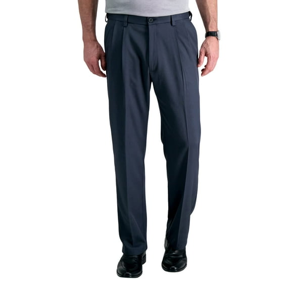 Haggar Men's Cool 18 Pro Classic Fit Pleat Front Expandable Waist Pant, Heather Navy, 38Wx32L