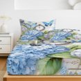 thumbnail image 6 of Full Size Fitted Sheet Set - Blue Hydrangea Floral 3 Piece Bedding Sets 16" Deep Pocket Fitted Sheet with 2 Pillowcases Spring Retro Butterfly Botanical Brushed Microfiber Hotel Luxury Bed Sheets, 6 of 9
