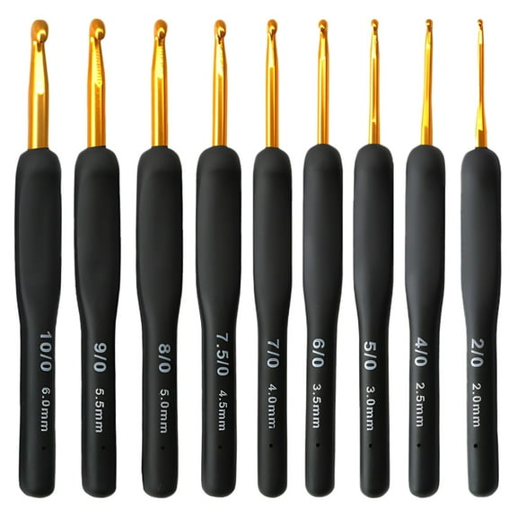 Ergonomic Crochet Hook Set, 9 Pcs Black Silicone Handle Crochet Hooks for Arthritic Hands, Beginner-Friendly, Sizes 2.0mm to 6.0mm, Ideal for Beginners
