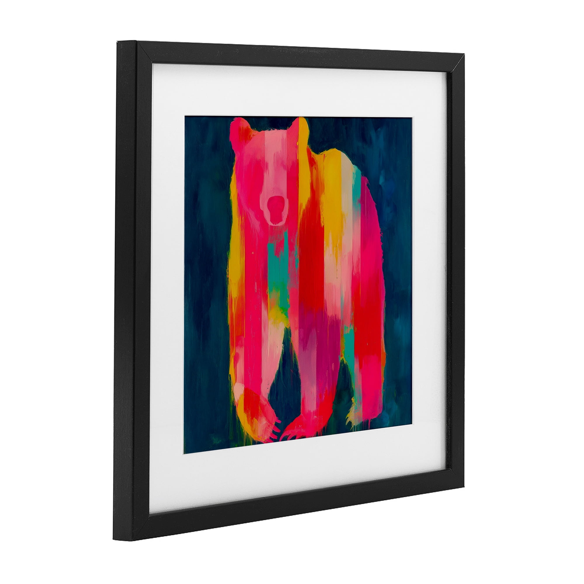 Stupell Industries Pink & Yellow Bear Standing Tall Black Framed Print Under Glass, design by Chromatic Storm Studio