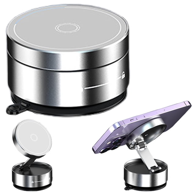 Meiiso Foldable Suction Cup Navigation Phone Holder Silver Fixed Clip, 360° Strong Car Phone Holder – Vacuum Suction & Foldable Car Mount for Windshield for Phone Gps Smartphones