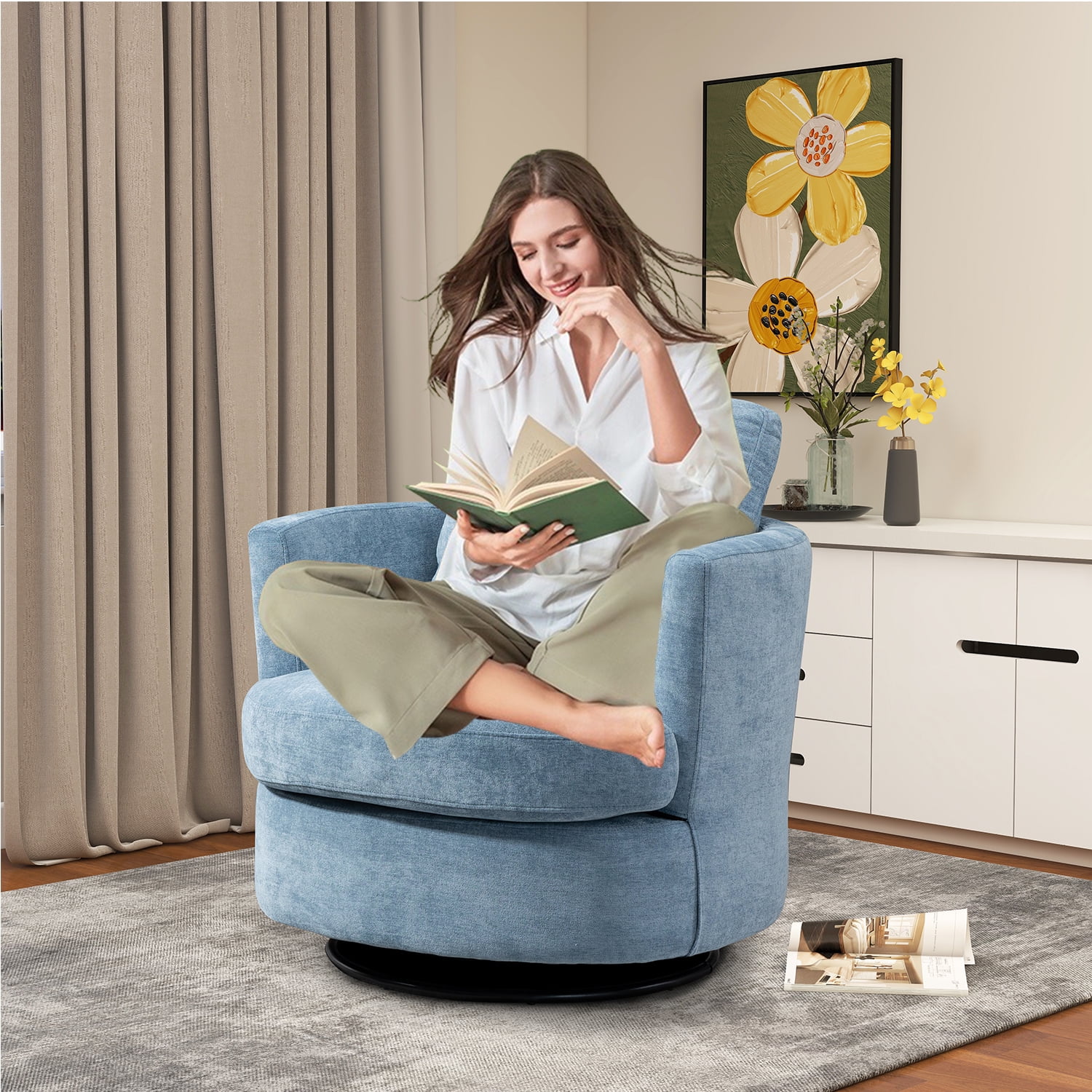 Homlike 32" W Swivel Accent Chairs Living Room Modern Comfy Round Arm