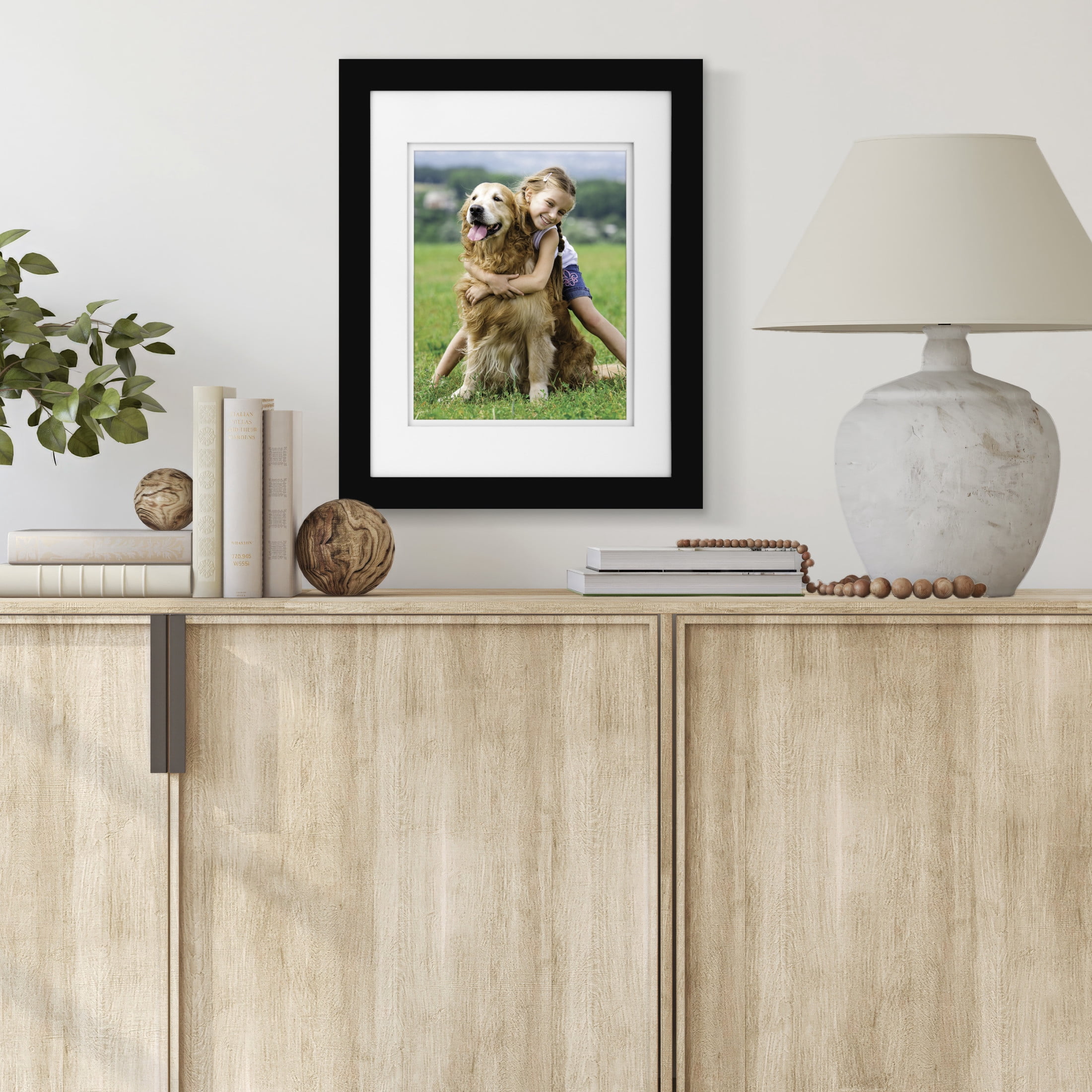 Gallery Solutions 11"x14" Flat Black Wall Picture Frame - Double White Mat - Wall Mount Display - Perfect Fit for 8x10 Photos