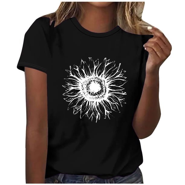 Tops Cortos para las Mujeres Blusas Impresas Manga Corta Cuello Redondo, Tops de Blusa para las Mujeres Primavera Verano Casual