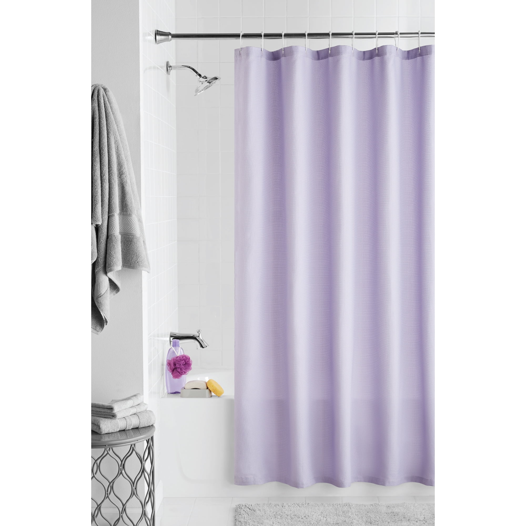 Mainstays Waffle Fabric Shower Curtain Collection Purple Terracotta 70x72 Aqua 