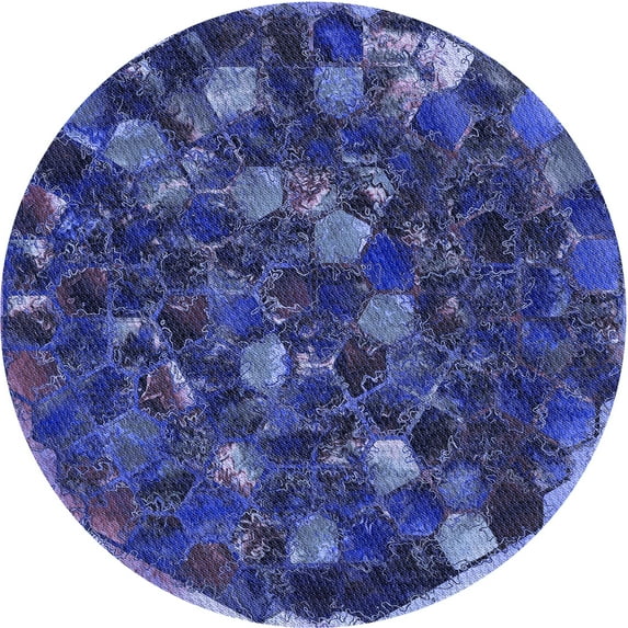 Ahgly Company Machine Washable Indoor Round Transitional Denim Dark Blue Area Rugs, 8' Round