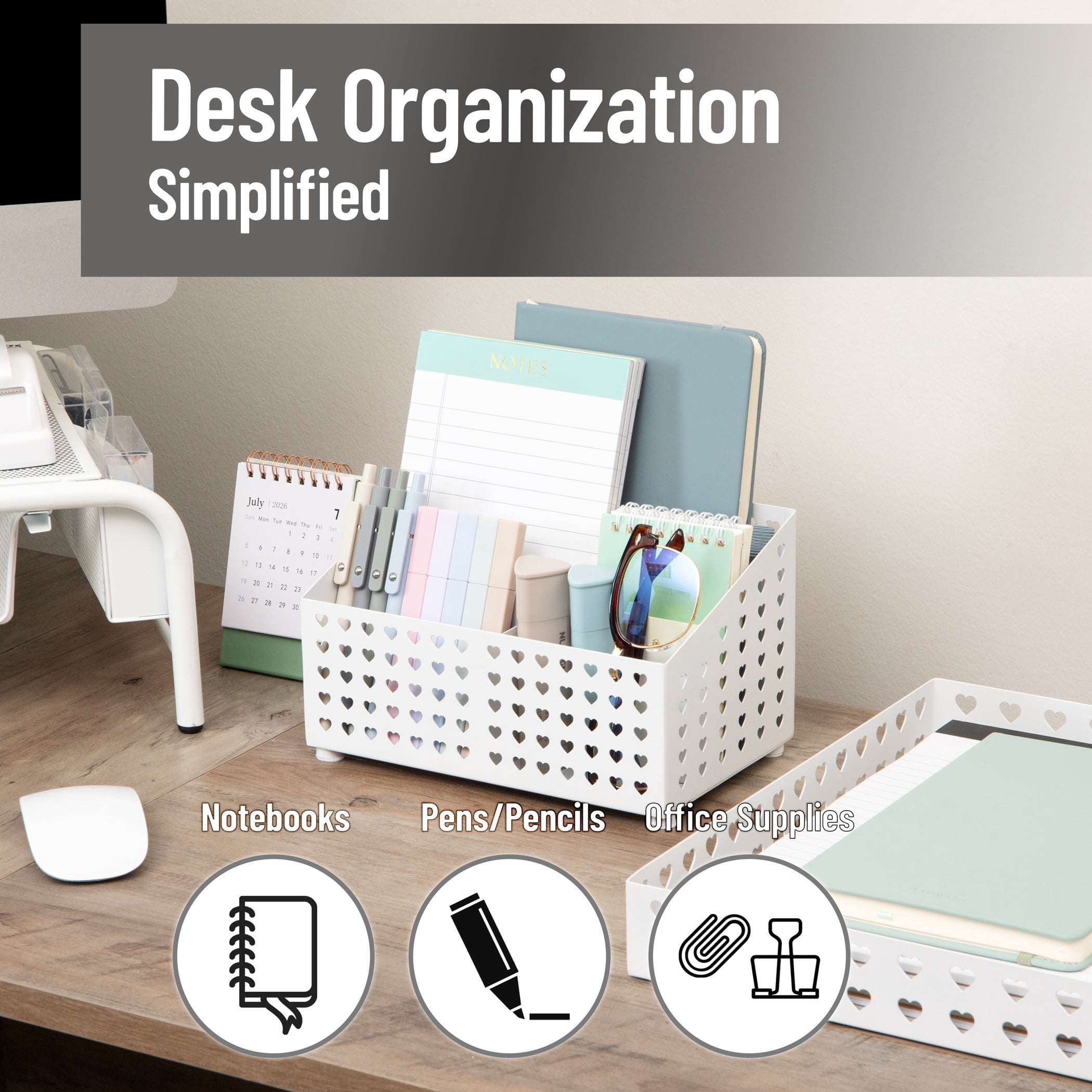 Mind Reader White Metal Desktop Organizer with Heart Design