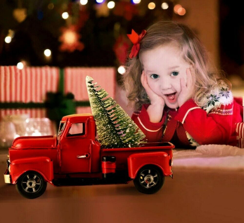 Large 7" VINTAGE RED PICKUP TRUCK CHRISTMAS Holiday Farm House Decor Ornament US 