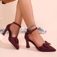 thumbnail image 6 of hoksml Women's Flock Bow Ankle Strap Heel Pumps, Pointed Toe Block Heel Shoes for Office and Party Wear, 6 of 9