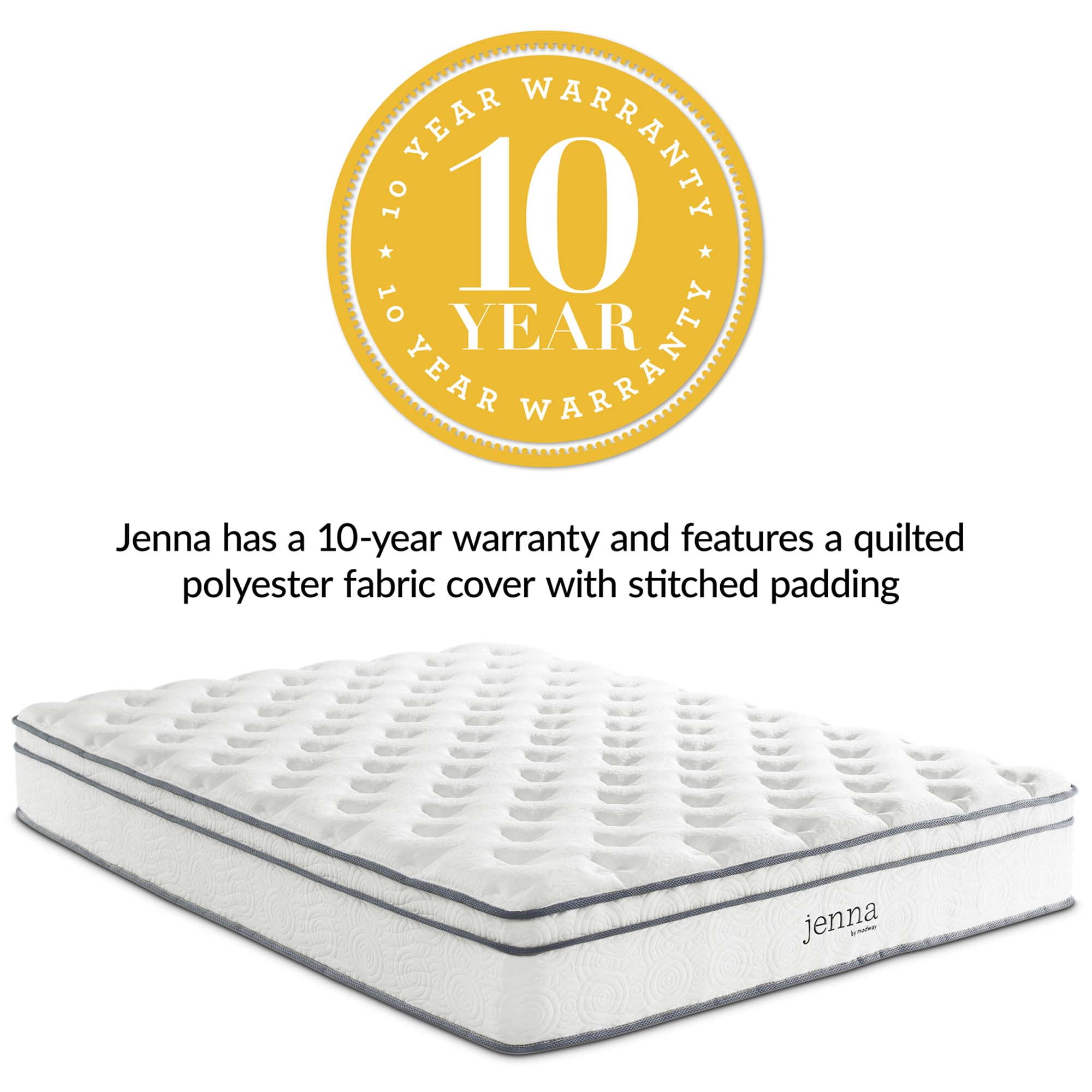 Modway Jenna 10" Quilted Full Size Pillow Top Innerspring Mattress in White